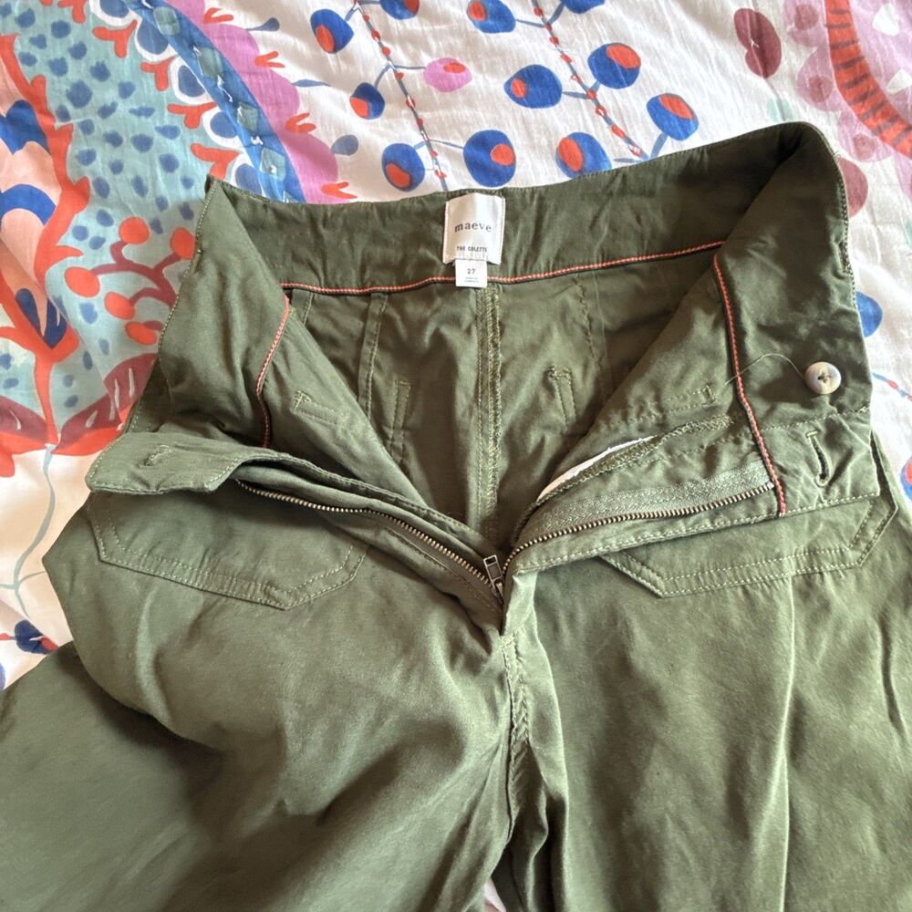 Maeve Anthropologie Colette Linen Blend Crop Wide Leg Pants Green | Women's 27 - Picture 3 of 9